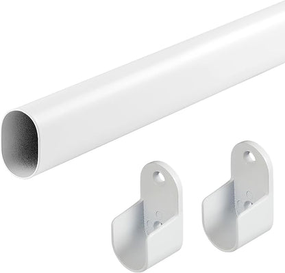 Oval Closet Rod for Hanging Clothes 18 to 52 Inch Adjustable with Snap Fasteners Heavy Duty 1 inch Diameter With End Supports White Poles Bar Closet Rod Expandable for Wardrobes