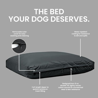 WHITEDUCK Outdoor Dog Bed Heavy-Duty 12oz Canvas, Water-Repellent Cotton, Machine Washable Removable Cover with Full-Length Zipper, Dog Bed for Large Dogs & Crate, (Black) 35" Lx20 Wx4.3 th (M)