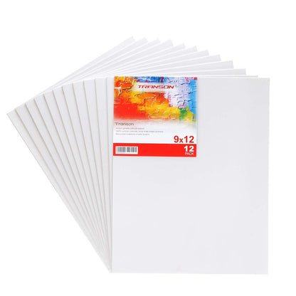 Transon 12 Pack 9x12 Inch Acrylic Painting Canvas, with Heavy Duty MDF Backing Boards, 100% Cotton Acid-Free Primed Canvas Panels for Kids Students Beginners Art Crafts