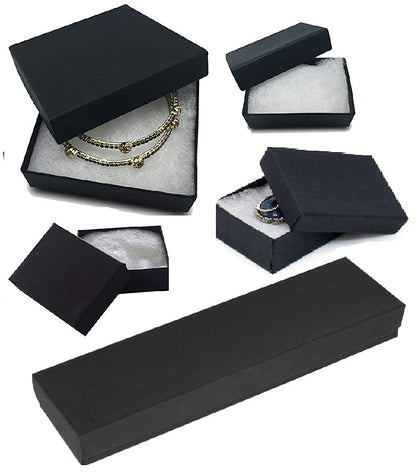 RJ Displays 25 Pack Cotton Filled Matte Black Color Cardboard Paper Jewelry Gift and Retail Boxes 3.5 X 3.5 X 1 Inch Size #33 (5 pcs Each of #11/#21/#32/#33/#82)