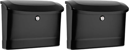 Architectural Mailboxes Princeton™ Locking, Wall-Mounted Mailbox for Outside, Metal Galvanized Steel Medium Mail Box with Lock and Key Drop Box, Black (Pack of 2)