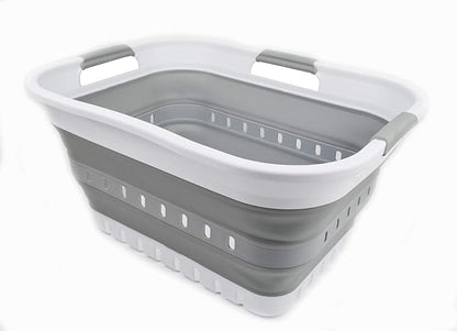 SAMMART 30L Collapsible 3 Handled Plastic Laundry Basket
