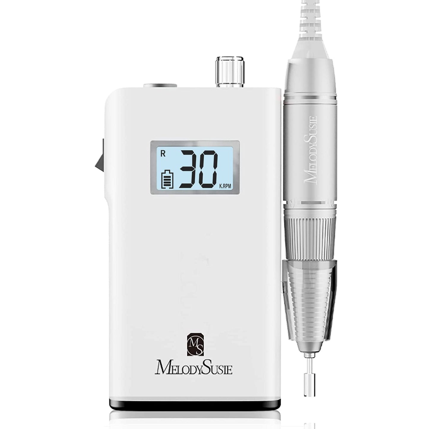 MelodySusie Professional Rechargeable 30000 RPM Nail Drill,SC320H Portable Electric E File Scamander, Acrylic Gel Grinder Tools with 6 Bits and Sanding Bands for Manicure Pedicure Carve Polish(Black)