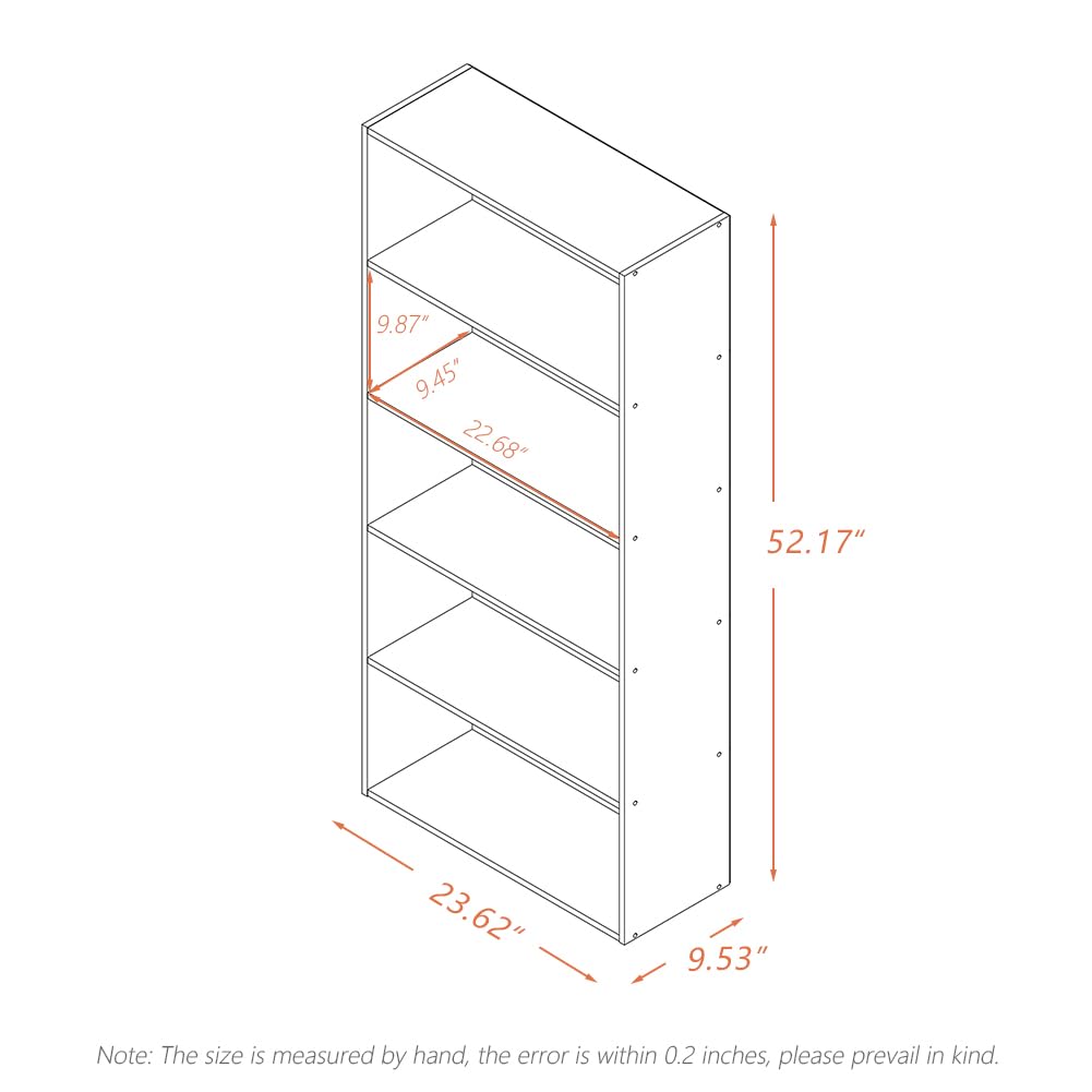 NELYE Basic Open Shelf Bookcase - 5-Tier Wooden Cube Storage Shelves Split Bookshelf, White