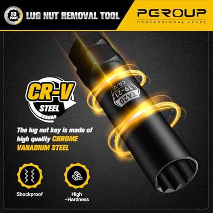 10 Spline Lug Nut Key, Lug Nut Socket Set For 3-Piece Pack Wheel Lock Removal Kit, Lug Nut Removal Tool Of TA20-17/19, TA20-19/21£¬TA23-21/22, Cr-V Steel, Wheel Replacement Key To Double-Hex Heads
