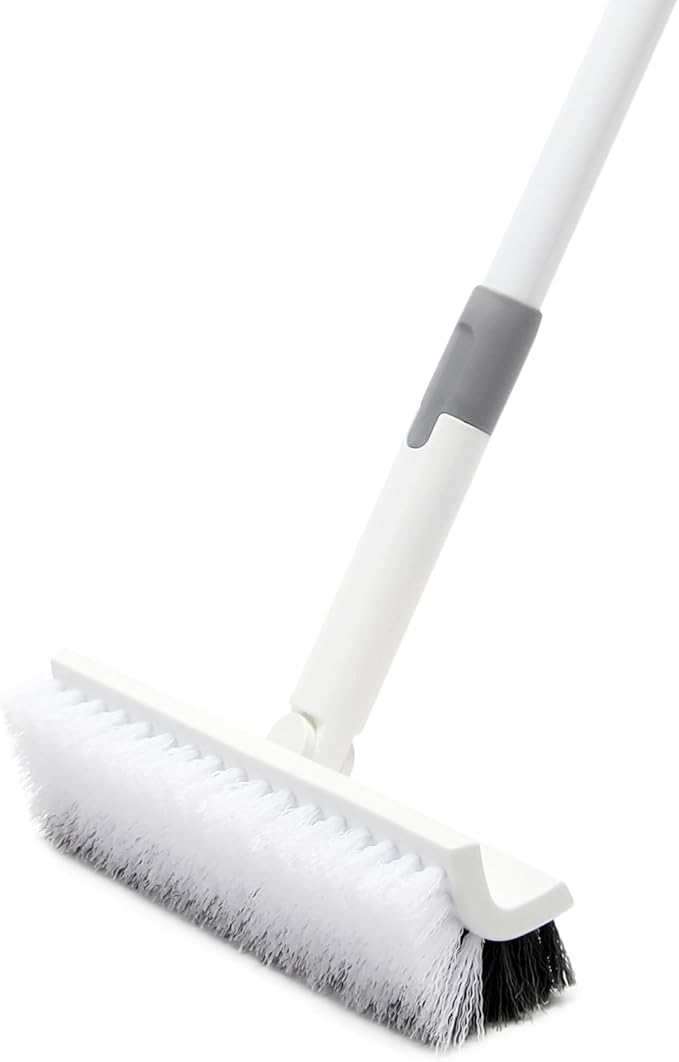 Floor Scrub Brush with Long Handle, Double-Sided V-Shaped Deck Brush, Grout