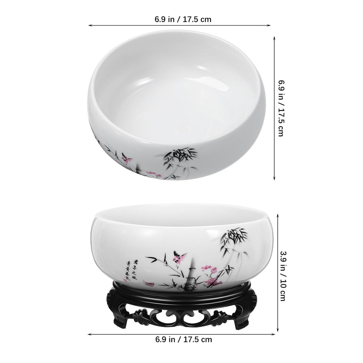 Homoyoyo Ceramic Lotus Bowl, Planter Hydroponic Water Lily Bowl 6.9In Aquatic Plant Pot Wide Shallow Bonsai Planter Succulent Pot Chinese Style Flower with Plastic Base for Indoor Plants Garden