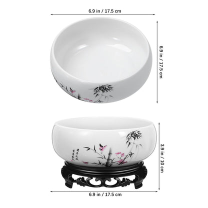 Homoyoyo Ceramic Lotus Bowl, Planter Hydroponic Water Lily Bowl 6.9In Aquatic Plant Pot Wide Shallow Bonsai Planter Succulent Pot Chinese Style Flower with Plastic Base for Indoor Plants Garden