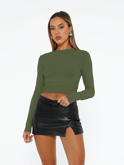 AUTOMET Womens Long Sleeve Shirts Basic Compression Going Out Crop Tops Fall Fashion Y2K Clothes 2025