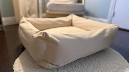 Rectangular Natural Cotton Canvas Dog Bed with Raw Cotton Insert – Eco Friendly Pet Bed with Removable Washable Cover, Breathable Cushion for Dogs & Cats (Natural, Medium 30" × 20" × 7")