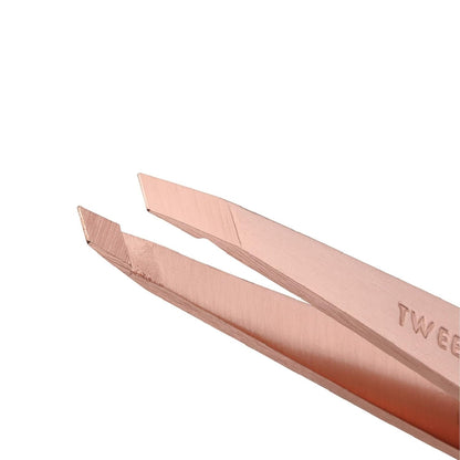 Tweezerman Rose Gold Petite Point and Slant Tweezer Set with Travel Case - Eyebrows for Women and Men