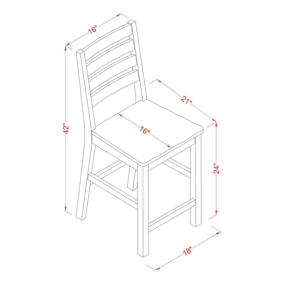 East West Furniture CFS-OAK-W Café Counter Height Dining Chairs - Ladder Back Wood Seat Chairs, Set of 2, Oak