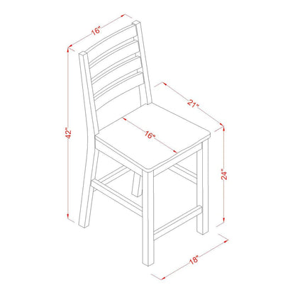 East West Furniture CFS-OAK-W Café Counter Height Dining Chairs - Ladder Back Wood Seat Chairs, Set of 2, Oak
