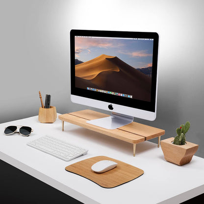 Monitor Stand Wood Riser for iMac Laptop Computer Monitor – A Sturdy Computer Stand to Elevate Your Screen and Reduce Eye Strain and Maintain Body Position(Oak Wood)