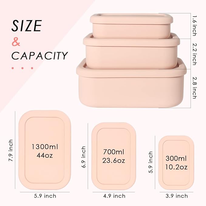 Silicone Food Storage Containers, Leak-Proof, Microwave & Dishwasher Safe