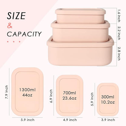 Silicone Food Storage Containers, Leak-Proof, Microwave & Dishwasher Safe