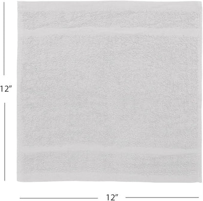 Avalon Towels Cotton Washcloths 24-Pack – 12 x 12 Inch Silver Super Soft &