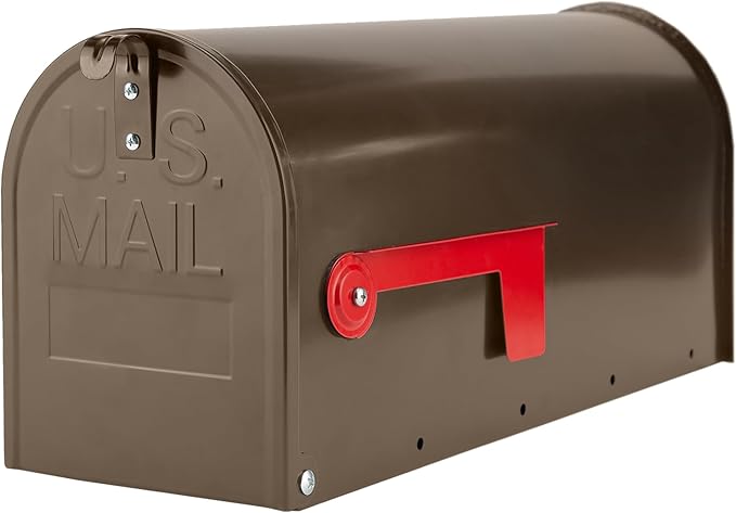 Brown Mailboxes for Outside, RAINHOL Post Mount Mailbox, Galvanized Steel Medium Capacity Mail Boxes, 19 x 8.7 x 6.7 Inches
