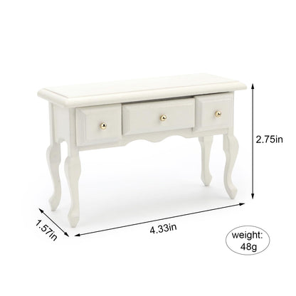 Miniature Table 1:12 Furniture for Dollhouse Accessories Writing Desk with 3 Drawers Miniature Room Ornaments Living Room Bedroom Library Scene Decoration (White)