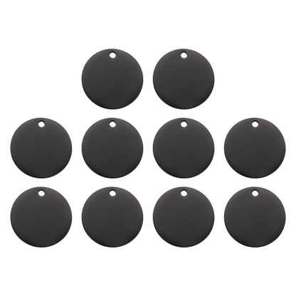 HARFINGTON 10 Pcs Round Blank Stamping Tag 37mm Stainless Steel Circle Polished Blanks Tag Pendants with Hole for Bracelet Crafts Labeling Making, Black
