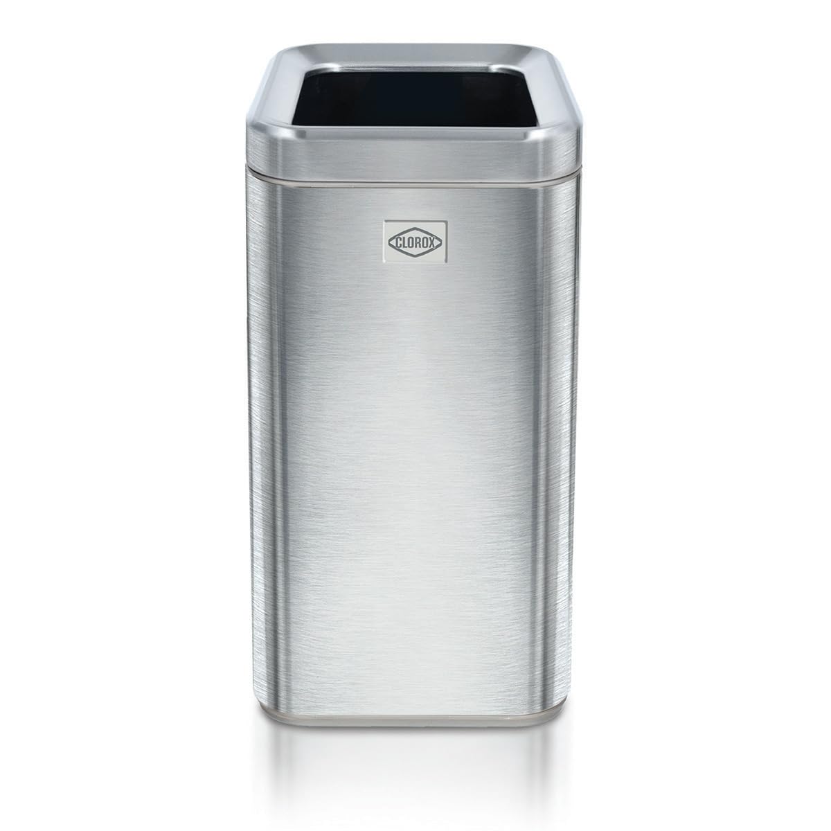Clorox Slim Open Trash Can - 2.6 Gallon (10 Liter) Small Metal Waste Basket with Removable Bucket for Narrow Spaces - Stainless Steel Garbage Bin for Bathroom, Bedroom, or Office