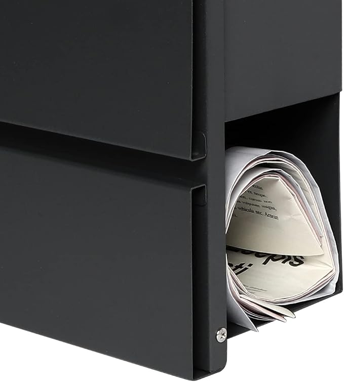 Decaller Large Capacity Mailbox with Key Lock, Wall Mount Metal Mail Box with Newspaper Compartment for Outside, 14.4" x 13" x 4.2", 939 Black