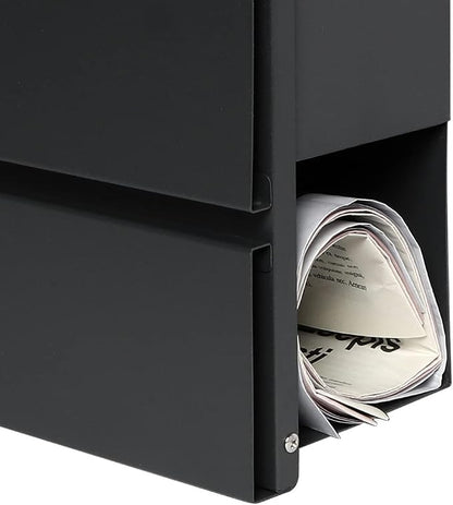 Decaller Large Capacity Mailbox with Key Lock, Wall Mount Metal Mail Box with Newspaper Compartment for Outside, 14.4" x 13" x 4.2", 939 Black