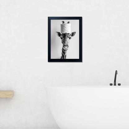 Bathroom Picture Wall Decor, Framed Black and White Bathroom Wall Art, Toilet Paper in Little Funny Raccoon's Hand Animal Canvas Print Painting