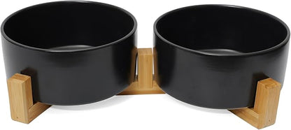 Ceramic Dog Water Bowl, 13.5 oz No Spill Water and Food Bowls for Dogs, Modern Design Dishes for Puppy & Cat, Pet Feeding Station with Weighted Base, Black
