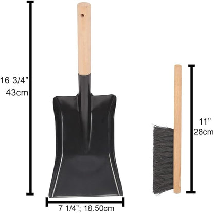 Coal Shovel and Hearth Brush Set Made of Natural Wood and Coco Bristles