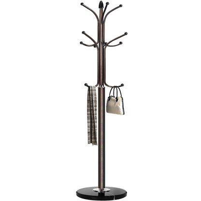 Kertnic Freestanding Coat Rack Stand, Heavy Duty Metal Hall Tree with 12 Hooks, 70 Inch Tall Stable Coat Hanger with 14.6" Natural Marble Base, Entryway Organizer for Coats Bags Hats Purses (Bronze)