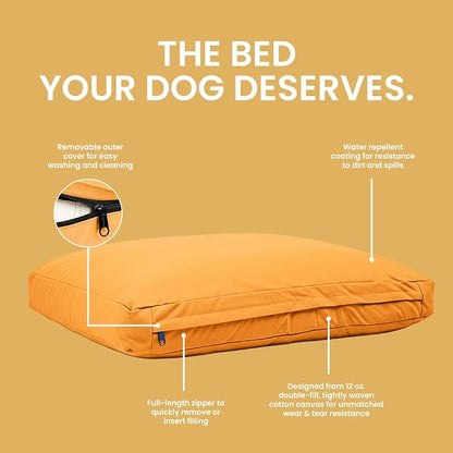 WHITEDUCK Outdoor Dog Bed Heavy-Duty 12oz Canvas, Water-Repellent Cotton, Machine Washable Removable Cover with Full-Length Zipper, Dog Bed for Large Dogs & Crate, (Tan) 28" Lx20 Wx4.3 th (S)