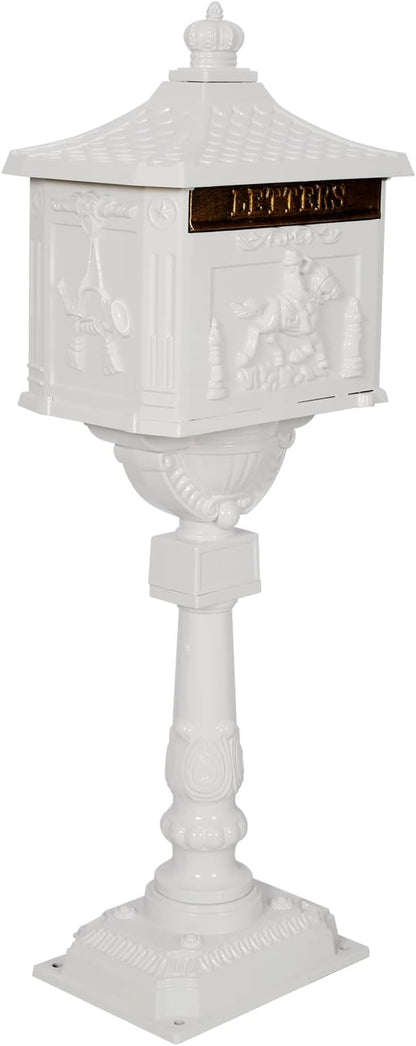 Mailbox, Heavy Duty Cast Aluminum Postal Box, Mail Box with 2 Keys for Courtyard Villa Decoration - White