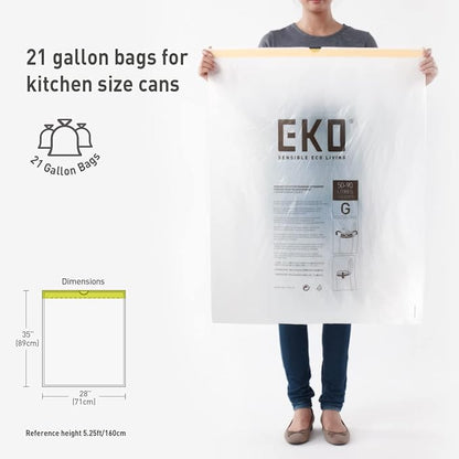 EKO 21 Gallon / 50-90 Liter, Extra-Strong Unscented Garbage Bags, Easy-Dispense