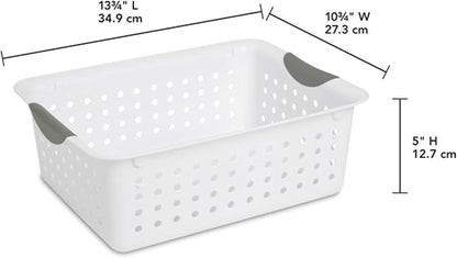 Sterilite 6-Pack Medium Ultra Basket, Open Top Plastic Storage Organizer, White - Classic Baskets for Organizing Countertops, Pantry Shelves, Kitchen Cabinets, Laundry Rooms or Home Offices