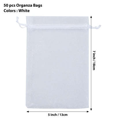 ANZNKU 50 Pack Organza Bags 5 x 7 Inch, White Sheer Favor Mesh Bags Drawstring, Gift Bag Small Size, Mesh Bag Drawstring For Wedding Party