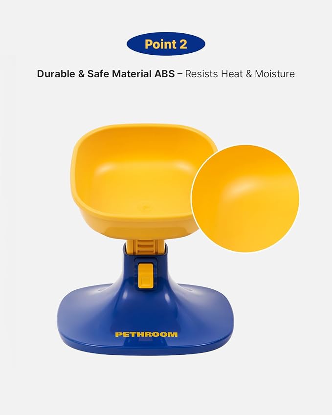 PETHROOM Well Fit Elevated Dog Bowl Stand – Adjustable Height 4.5–7.4 in with 0–22° Tilt, Stable Non-Slip Feeding Stand for Dogs & Cats, Bowl Not Included, Yellow & Blue