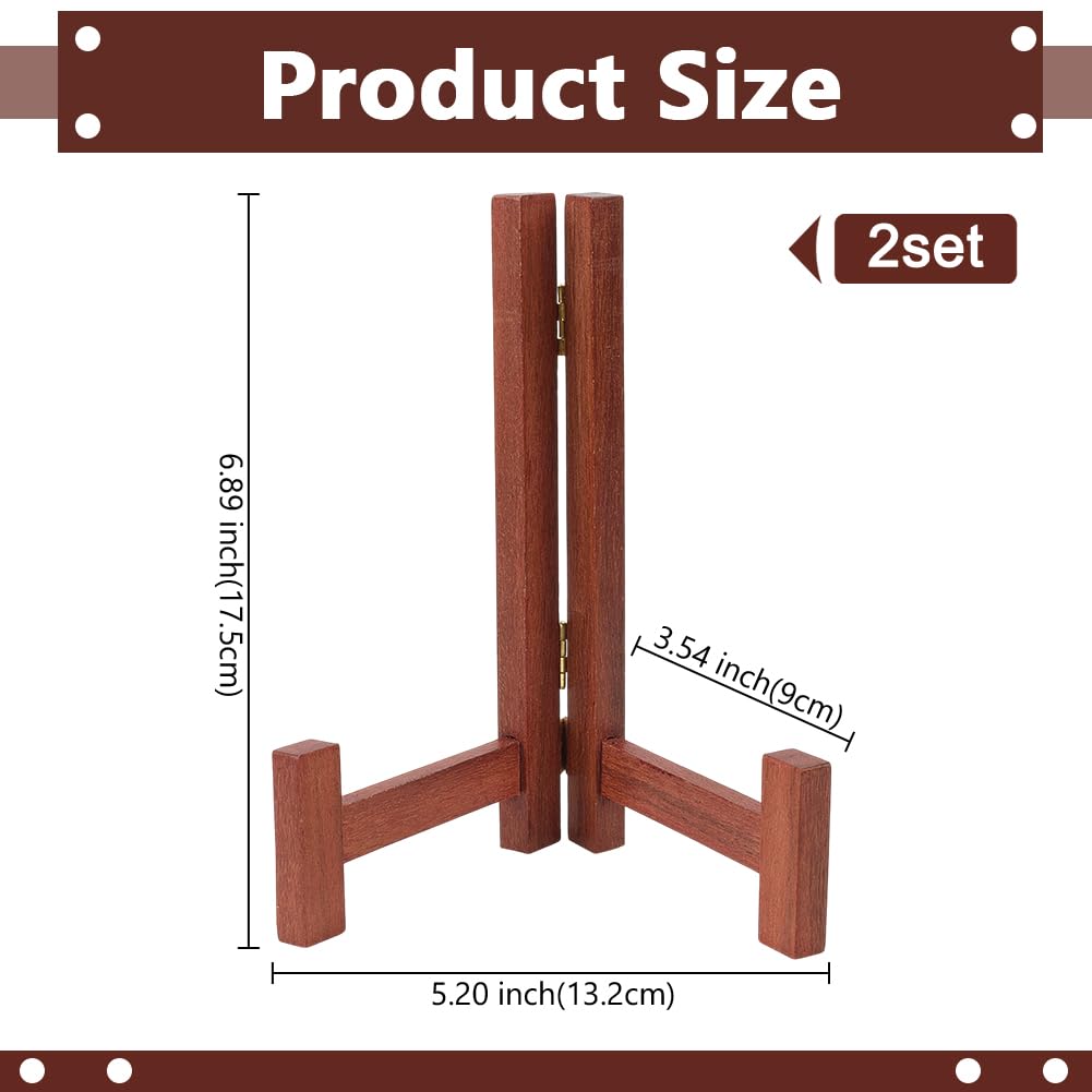 HOBBIESAY 2Pc Wood Plate Display Stands 3.54x5.20x6.89 Inch Plate Wood Holders Rustic Solid Wooden Tabletop Saucer Rack Folding Picture Frame Holder for Plates Picture Photo Display