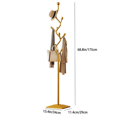 ZEYEXE Gold coat rack,Coat Tree Freestanding heavy duty with 8 Hooks and Sturdy Metal Base for Coat Hats Purses,Tree-shaped Coat Stand for Entryway,Bedroom