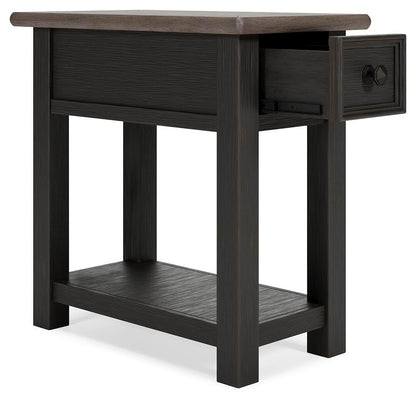 Signature Design by Ashley Narrow Side Table with Charging Station, Tyler Creek Chairside End Table, Wood, Smooth-Gliding Storage Drawer, Living Room Furniture, Grayish Brown/Black
