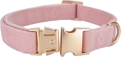 Soft Corduroy Dog Collar and Leash Set Adjustable Durable Dog Collars with Metal Buckle and Lead for Female Large Dogs,Baby Pink