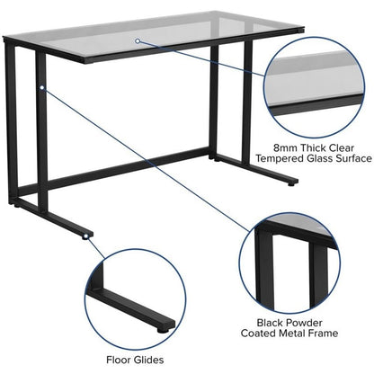 Flash Furniture Singleton Glass Desk with Black Pedestal Metal Frame