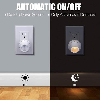 Emotionlite Plug-in Night Lights, Warm White LED Nightlight, 360° Rotation, Dusk to Dawn Sensor, Kids, Adult, Bedroom, Hallway, Bathroom,Kitchen, Stairways, Corridor, 4 Pack