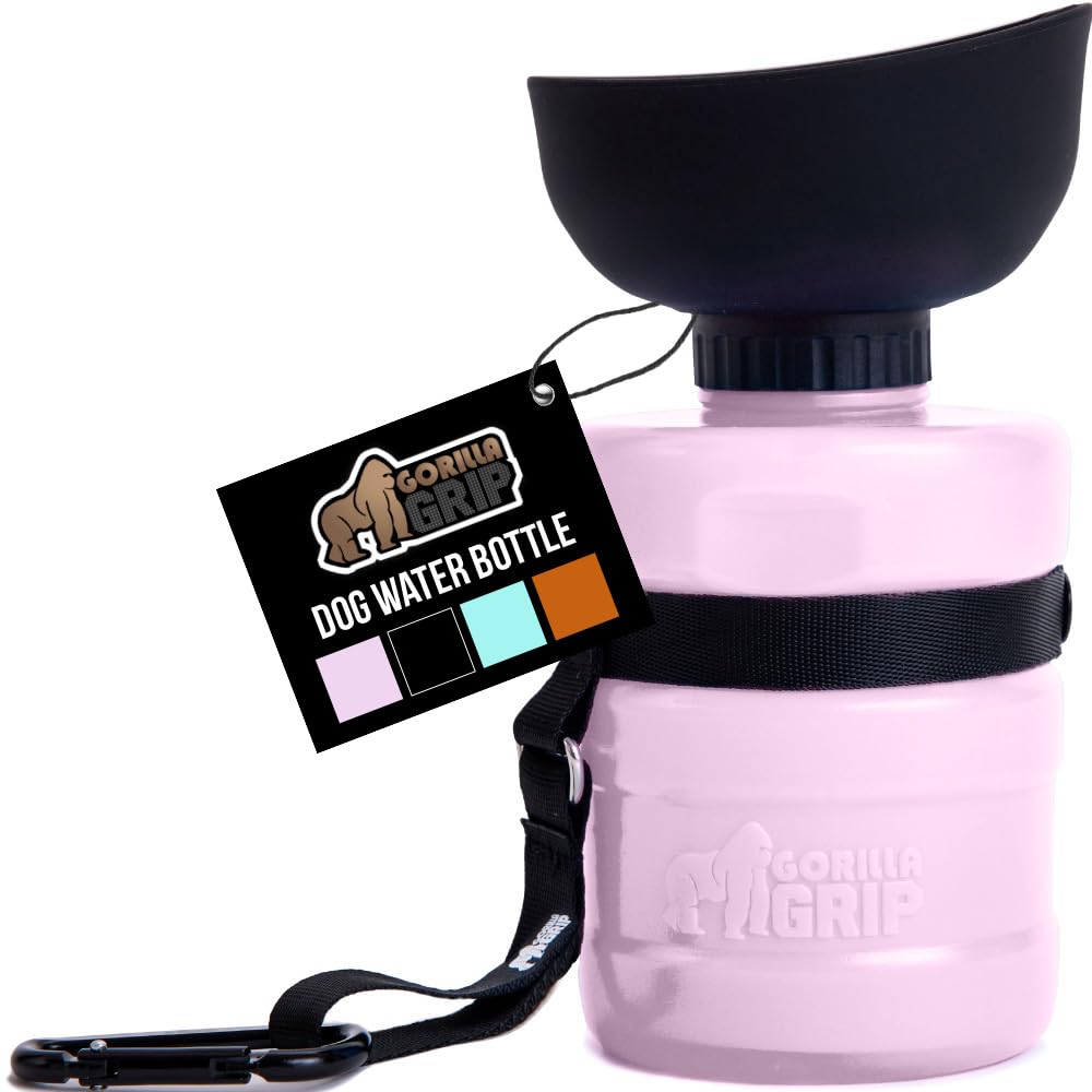 GORILLA GRIP Dog Water Bottle, Portable Water Bowl Dispenser for Dogs, 20 oz Leak Proof Pet Travel Squeeze Bottles, Food Grade Silicone, to Go Puppy Essentials, Hiking Camping Trip Accessories, Black