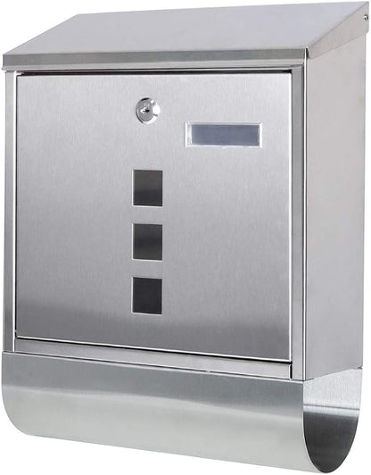 Decaller Stainless Steel Mailbox with Key Lock, Metal Wall Mount Rust-Proof Mail Box with Newspaper Compartment for Outside, 15.4" x 12" 4.8", 2203 Silver