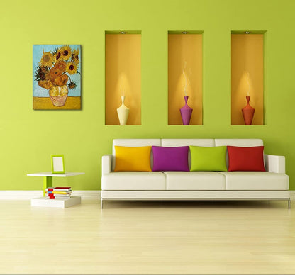 Wieco Art Framed Wall Art Canvas Prints of Sunflower by Vincent Van Gogh Paintings Reproduction Abstract Wall Decorations for Living Room Golden Frame