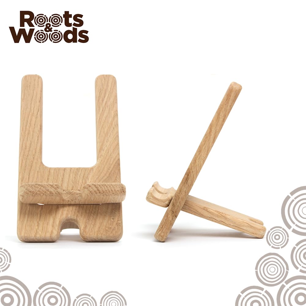Roots & Woods Wooden Multi-Device Tablet & Phone Stand, Desktop Holder with Charging Cable Management