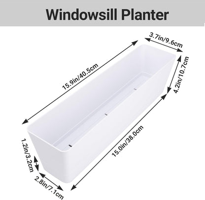 GREANER Window Boxes Planters with 100PCS 6inch Colorful Plant Label, 3PCS 16x3.8 Inch Large Herb Planters with Tray, Indoor Succulent Cactus Flowers Vegetable Plastic Rectangle Pots for Balcony, Offi