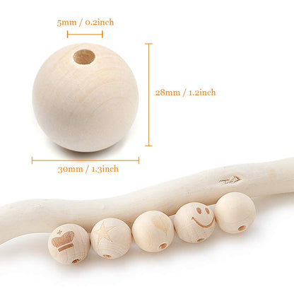 Hagao Natural Wood Beads Round Ball Wooden Loose Beads Unfinished Wood Spacer Beads for Craft-Making 20pcs (30mm)