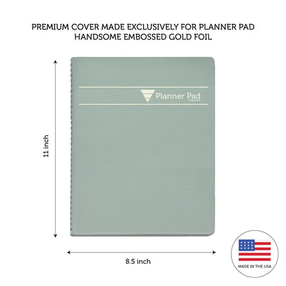 Planner Pad Spiral Bound January-December 2026/ Calendar Year 8 1/2" x 11" Large 3-Tier Funnel Down 12 Month Organizer, Greenish Grey Cover/Soft Green Ink